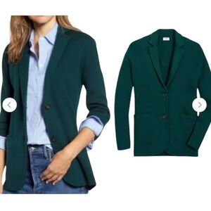 J.Crew Factory Knit Sweater Blazer Green Emerald Teal Cotton Women's Size XXS